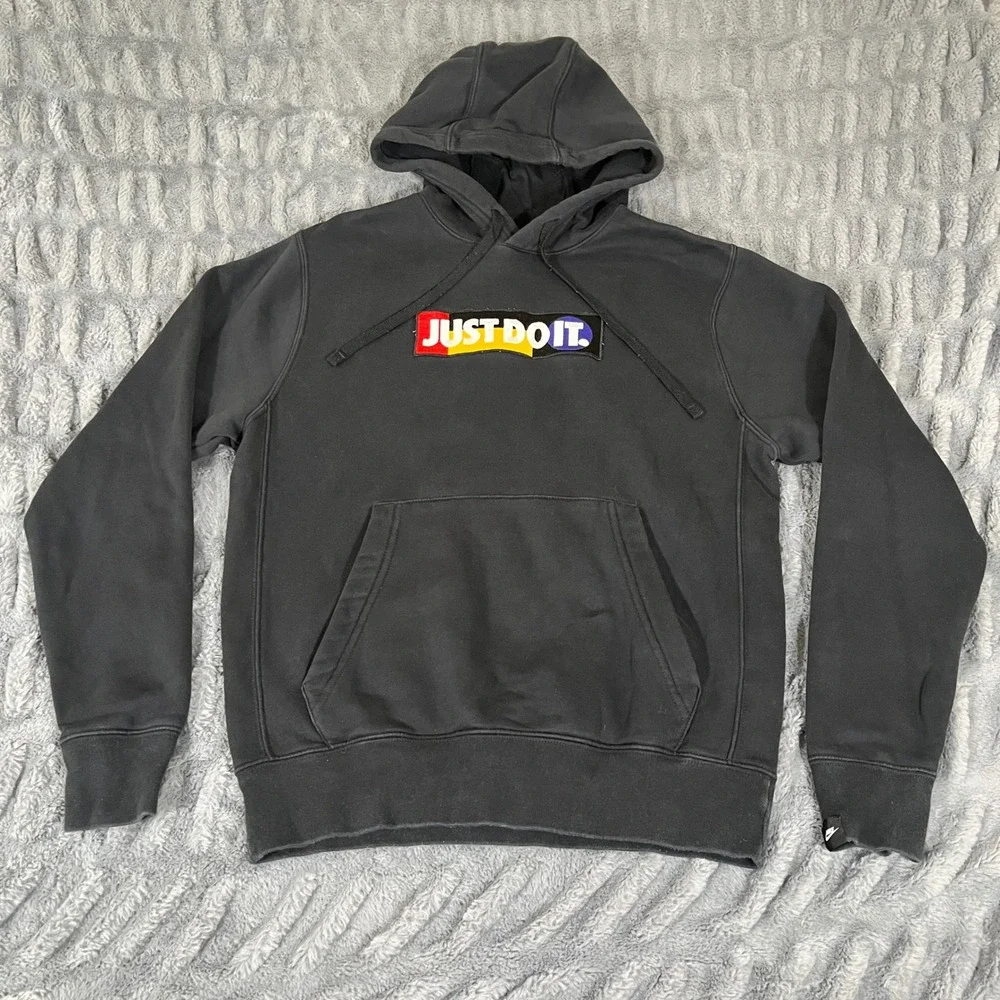 Nike Mens Just Do It Patch Hoodie Black Pullover CU4044-010 Small